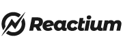The Reactium logo features a bold circular design with a striking lightning bolt at its center, paired with the text 'Reactium' for a dynamic and energetic brand identity.