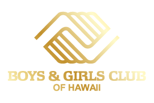 Logo of Boys & Girls Club of Hawaii featuring two stylized hands forming a shape and the text 'BOYS & GIRLS CLUB OF HAWAII' in a gold gradient.