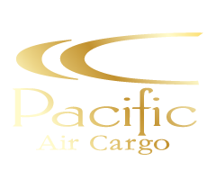 Logo of Pacific Air Cargo featuring a stylized swoosh design and the text 'Pacific Air Cargo' in a gold gradient