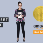 Anna Covert is holding her book "The Covert Code" with a Forbes Books gold seal and Amazon Best Seller badge, promoting her best-selling publication.
