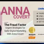 Event flyer for The Fraud Factor with Anna Covert, Amazon bestselling author, presenting strategies to prevent marketing fraud. June 5 at Dave & Buster’s.