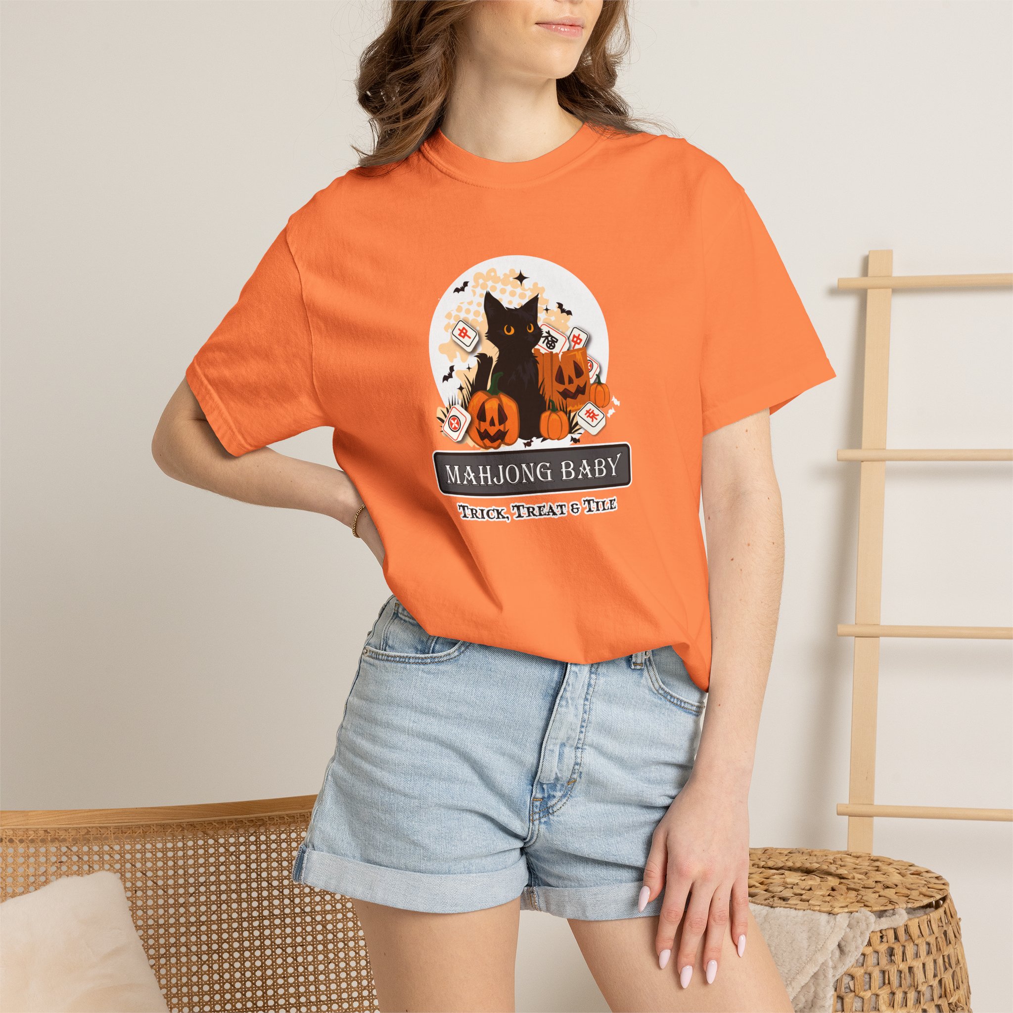 Mahjong Baby Black Cat Halloween T-Shirt — Trick, Treat & Tile Graphic Tee - Image 9