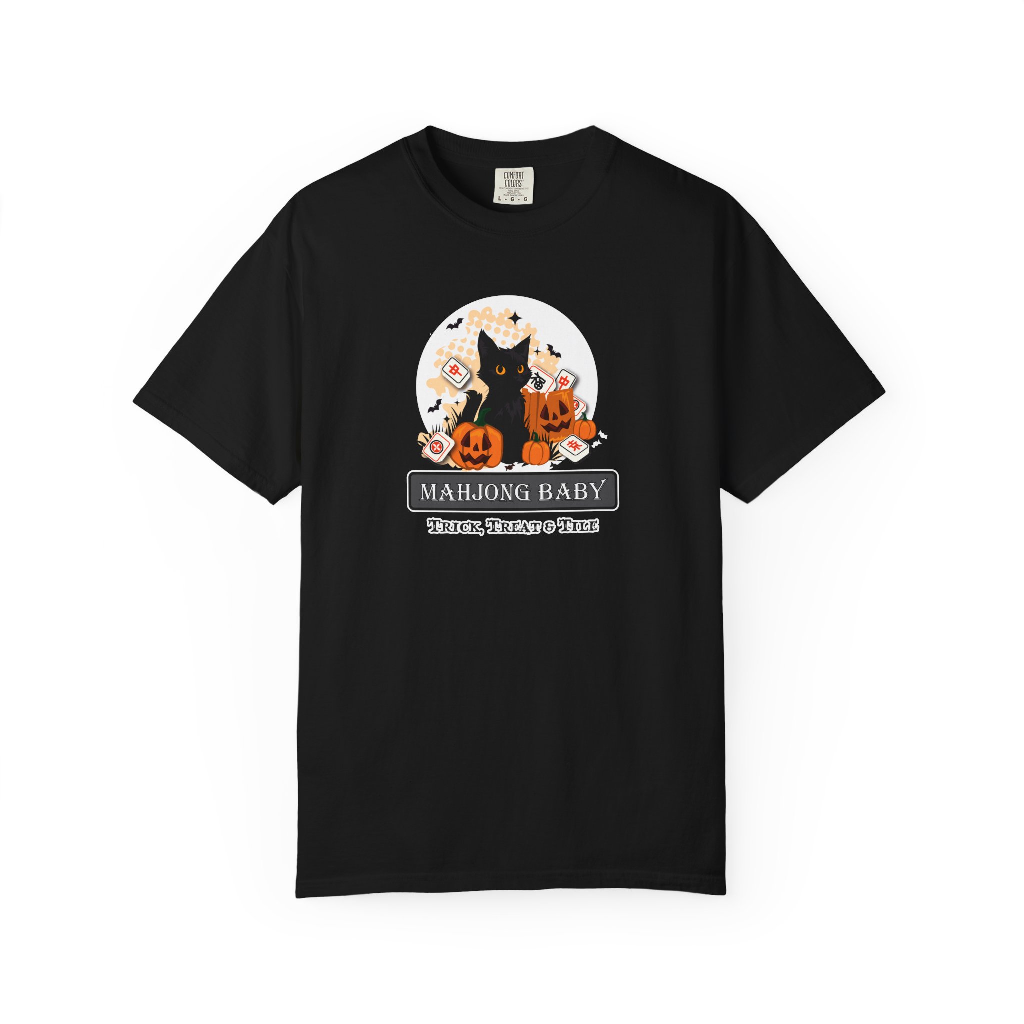 Mahjong Baby Black Cat Halloween T-Shirt — Trick, Treat & Tile Graphic Tee - Image 2