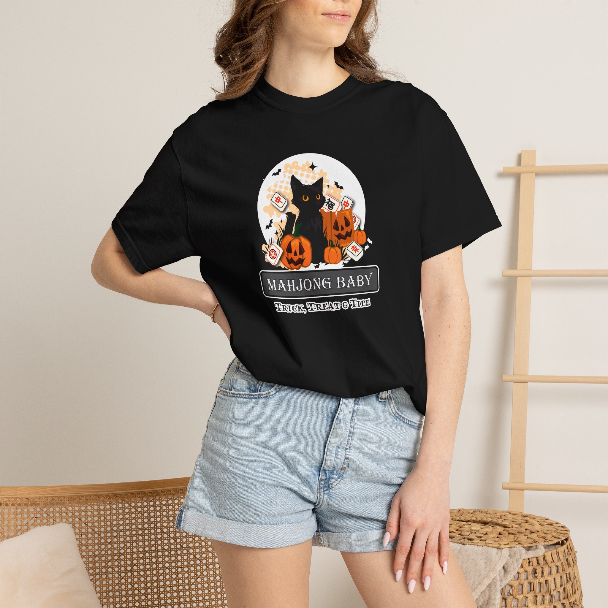 Mahjong Baby Black Cat Halloween T-Shirt — Trick, Treat & Tile Graphic Tee
